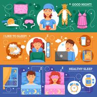 Healthy Sleep Concept Flat Banners Set  vector