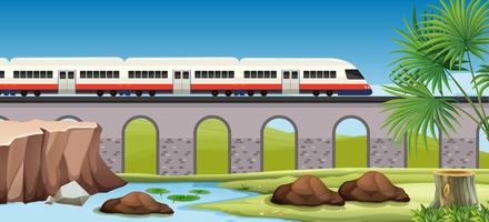 Modern train to countryside vector