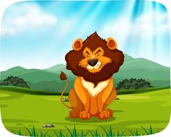 León sentado en el prado vector