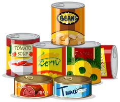 Conjunto de alimentos enlatados vector