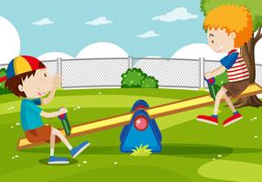 Boy and girl playing seesaw vector