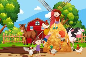 Farm Scene With All Animals vector