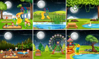 Set of playground scene at night vector