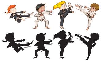 Conjunto de niños de karate vector