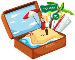 Holiday girl in suitcase vector