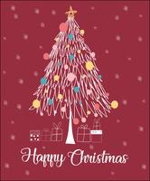 Christmas tree line happy christmas card vector