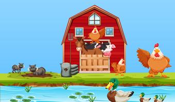 Happy farm animals scene vector