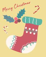 Vector plano de tarjeta de Navidad lindo fastive vintage calcetín