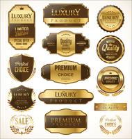 Insignias y etiquetas de oro premium de lujo vector