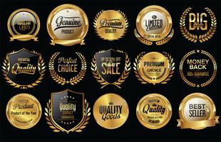 Insignias y etiquetas de oro premium de lujo vector