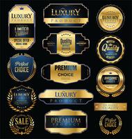 Insignias y etiquetas de oro premium de lujo vector