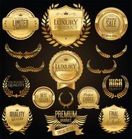 Insignias y etiquetas de oro premium de lujo vector