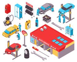 Auto Service Isometric Icons Set vector