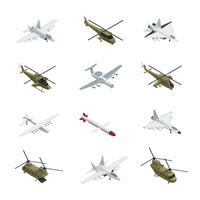 Conjunto de iconos isométricos de la fuerza aérea militar vector