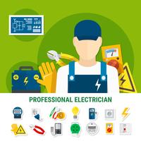 Electrician Flat Icons Set