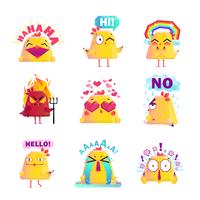 Conjunto de iconos de personaje de dibujos animados de pollo divertido vector