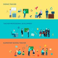 School Teacher Flat Banners Set  vector