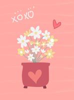 love  sweet pink card flower in pot vector flat design