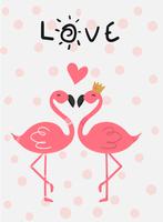 love card pink flamingo in love kissing vector flat design