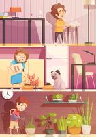 Kids Cleaning Cartoon Banners Set vector