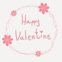pink happy valentine word hand writing in ornament flower frame 