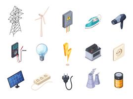 Electricity Isometric Icons Set vector