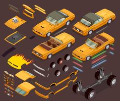 Car Tuning Snyling Parts Isometric Set vector