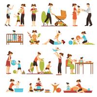Babysitter Flat Set Of Decorative Colored Icons vector