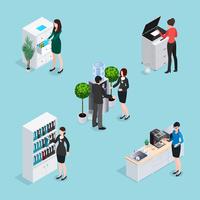 Office Life Scenes Isometric Set vector