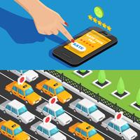 Mobile App Taxi Service Isometric Banners  vector