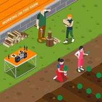 Working On Family Farm Isometric Composition vector