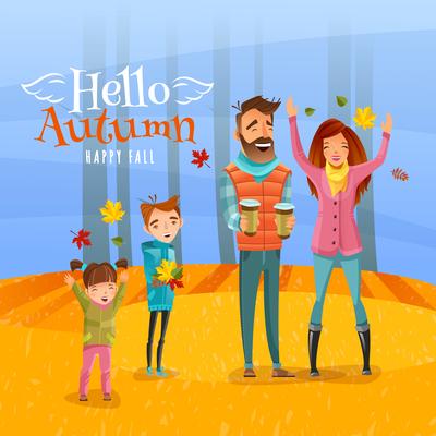 Family And Autumn Season Illustration