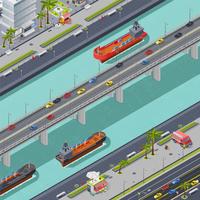 Bridges In City Isometric Composition  vector