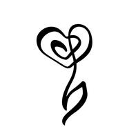 Línea continua mano dibujo caligráfico Logo vector flor concepto boda. Elemento de icono de diseño floral de primavera escandinavo en estilo minimalista. en blanco y negro
