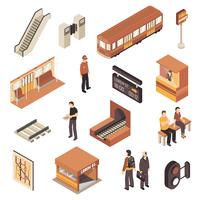 Subway Metro Station Isometric Elements Set  vector