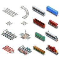 Conjunto de iconos de elementos de la estación de tren vector