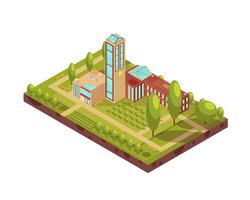 Modern University Building Isometric Layout vector