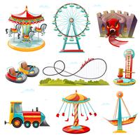 Amusement Park Attractions Flat Icons Set  vector