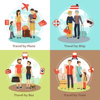 Travelers  Concept 4 Flat Icons Square  vector