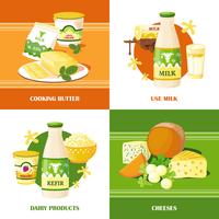 Concepto De Diseño De Leche Y Queso 2x2 vector