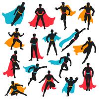Set Of Black Superhero Silhouettes vector