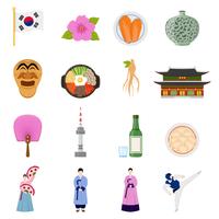 Korean Culture Symbols Flat Icons Collection   vector