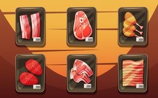 Top View Of Counter With Trays Of Meat Products vector