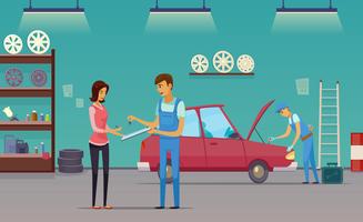 Car Service Garage Cartoon Composition Poster vector