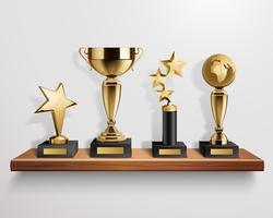 Realistic Trophy Awards On Shelf vector