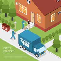 Post Office Parcel Delivery Isometric Poster  vector