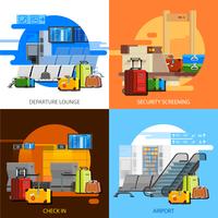 Airport Interiors 2x2 Flat Design Concept vector