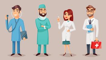 Cartel de dibujos animados retro profesionales médicos personas vector