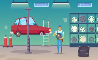 Car Service Garage Cartoon Composition Poster  vector