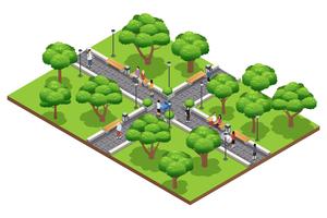 Isometric Landscaping Composition With People vector